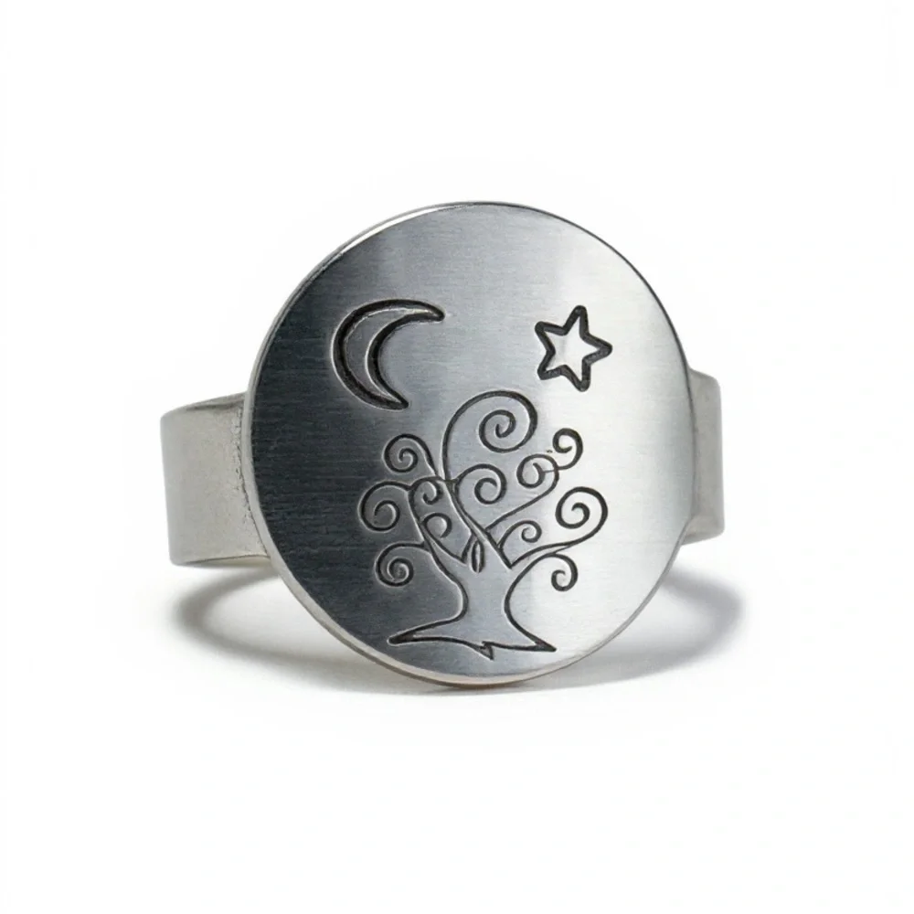 Handmade Tree of Life adjustable silver aluminum hypoallergenic medallion ring‎